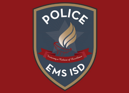  EMS ISD Police Badge on an EMS ISD Red Background